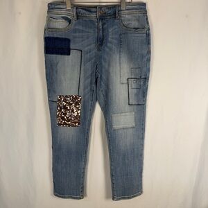 INC International Concepts Blue Patchwork Boyfriend Jeans, sequin, Macy’s, denim